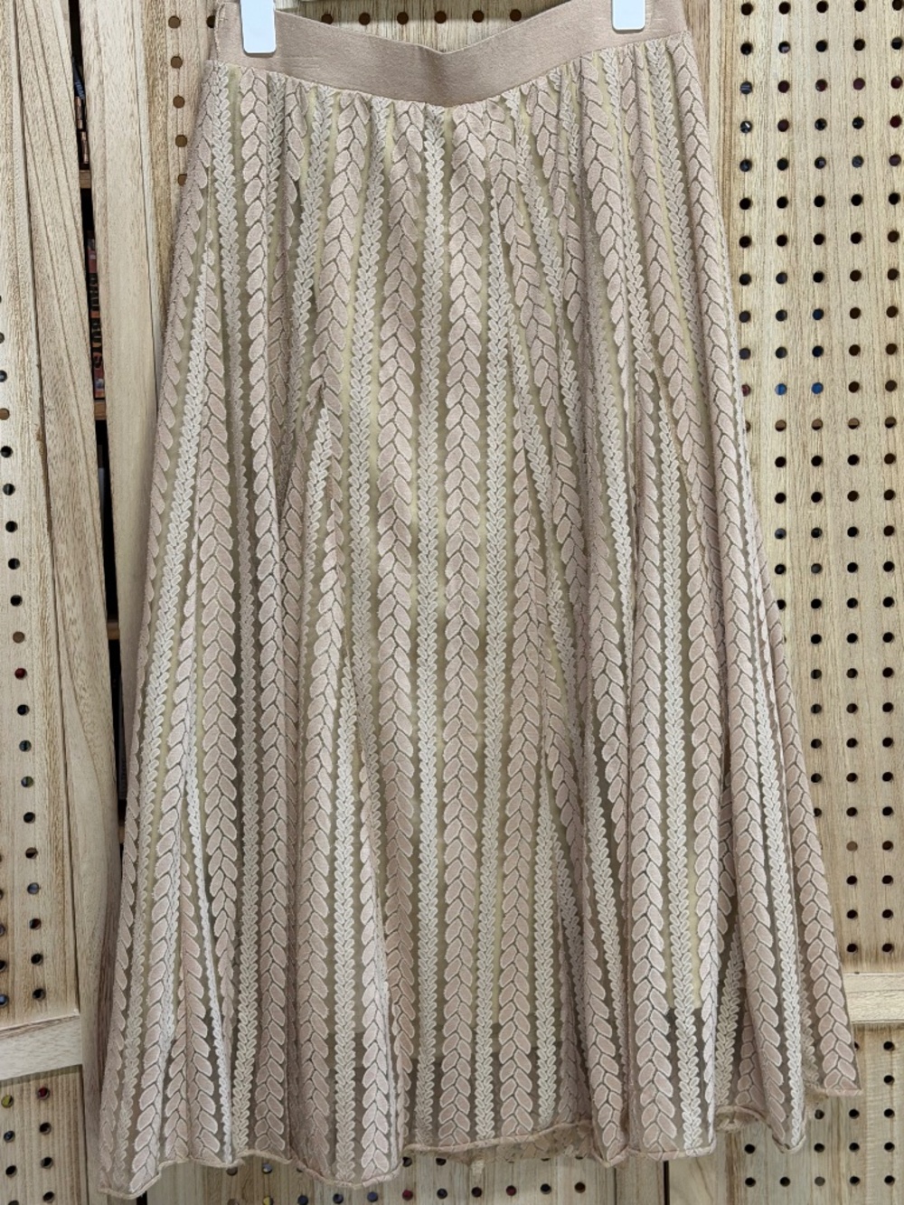 Lapis Embroidered Mesh Midi Skirt Boho Romantic Neutral M